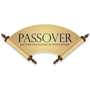 Passover may your pesach overflow with happiness slogan lettering old Torah Scroll as Jewish Religious