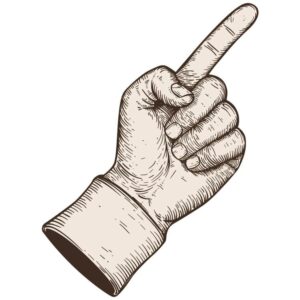 Pointing finger or Open palm showing number one in vintage engraving