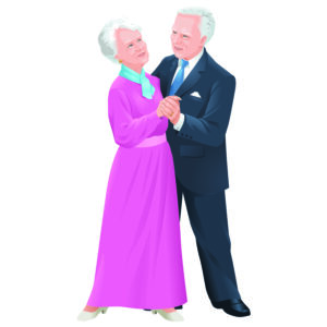 Senior happy couple dancing in full length with smiling face