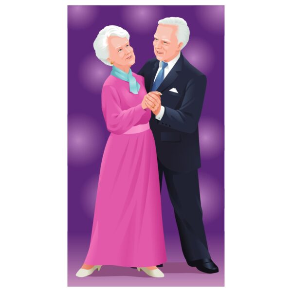 Senior happy couple dancing in full length with smiling face purple background