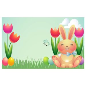 Smiley bunny with happy easter illustration with colorful painted eggs