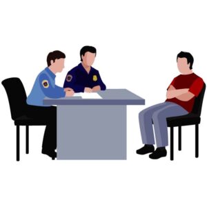 United States interview in interrogation room police officer during case investigation