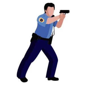 United states police officer is holding a gun