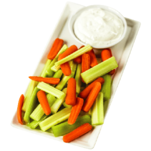 Vegetable sticks fresh celery and carrot with yogurt sauce