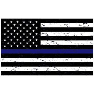 American flag with police support symbol thin blue line or USA thin blue line black and white flag