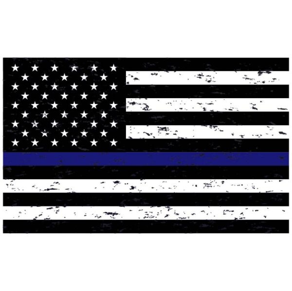 American flag with police support symbol thin blue line or USA thin blue line black and white flag