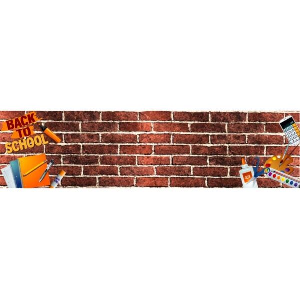 Back to school with school elements on brick wall