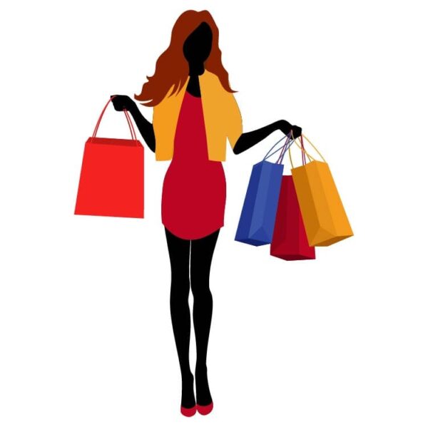 Beautiful black woman or girl going shopping for purchase with shopping bags