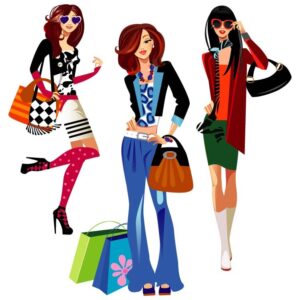 Beautiful three stylish woman or fashion girl going shopping for purchase with shopping bags