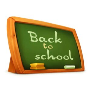 Blackboard with chalk and handwritten message back to school