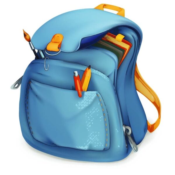 Blue school bag or backpack education concept back to school