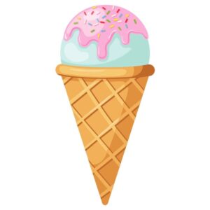 Blueberry ice cream and strawberry cream cone with sprinkles