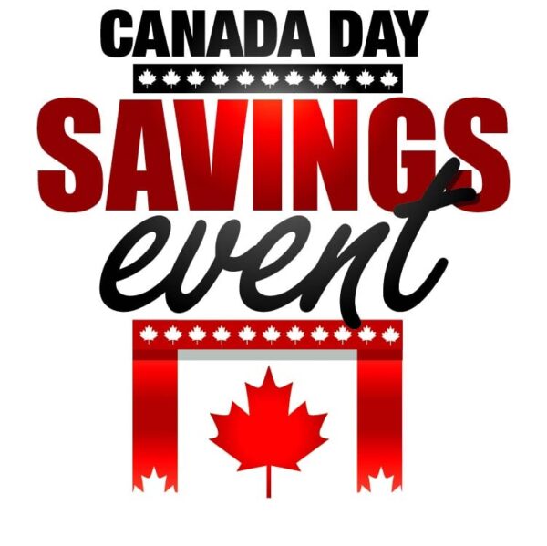 Canada day savings event with canadian maple leaf