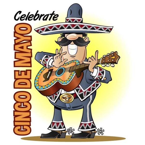 Celebrate cinco de mayo with mexican mariachi musician playing guitar