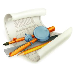 Compass and ruler with pencil technical paper graph drawing