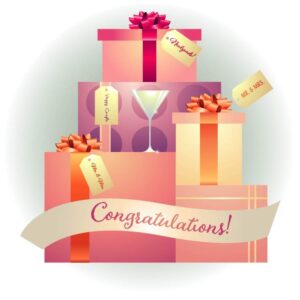 Congratulations conceptual gift boxes with ribbons in pink and yellow color