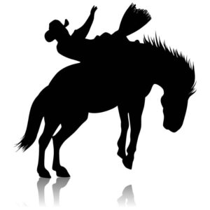 Cowboy riding jumping horse silhouette with shadow