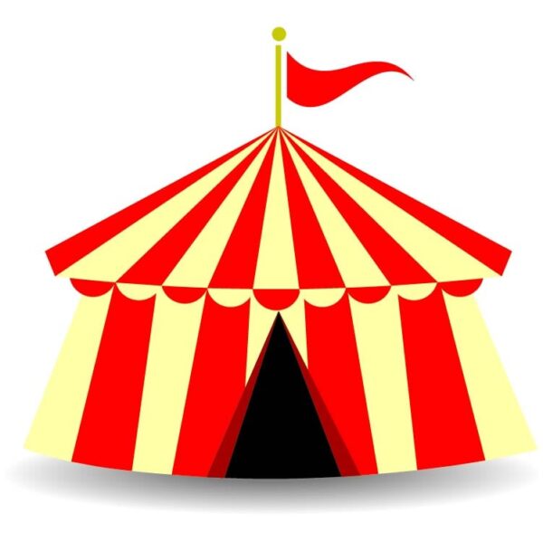 Cream yellow and Orange stripy circus tent in circus festival fair scenery or city amusement park