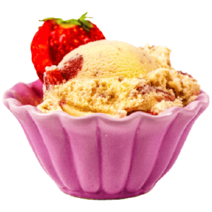 Delicious guf danish ice cream in rose cup with strawberry