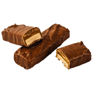 Depicting broken chocolate bars or Reeses crispy creamy crunchy chocolate