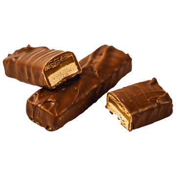 Depicting broken chocolate bars or Reeses crispy creamy crunchy chocolate