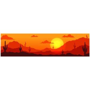 Desert sunset dunes abstract twilight yellow orange color with cactus and sun