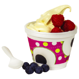 Frozen yogurt at sweet frog with strawberry and blueberry