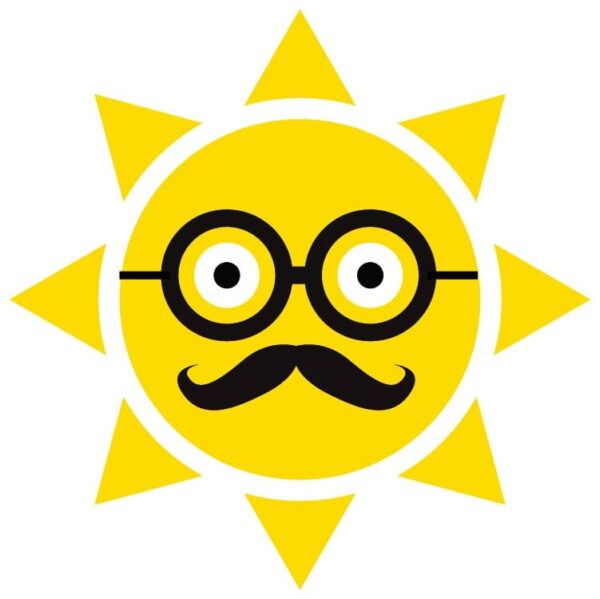 Funny sun with mustache and sunglasses