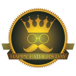 Gold color happy fathers day with crown glasses and Moustache label