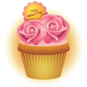 Happy mothers day with flowers in sweet cupcake