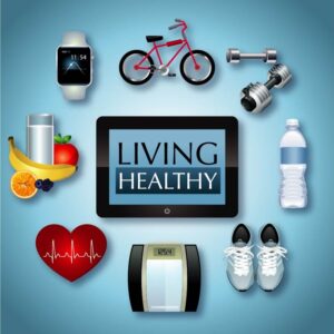 Healthy lifestyle or living healthy sports food dieting and body exercising time to time