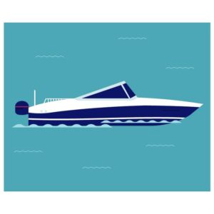 High speed yacht motor boat blue color sailing in sea