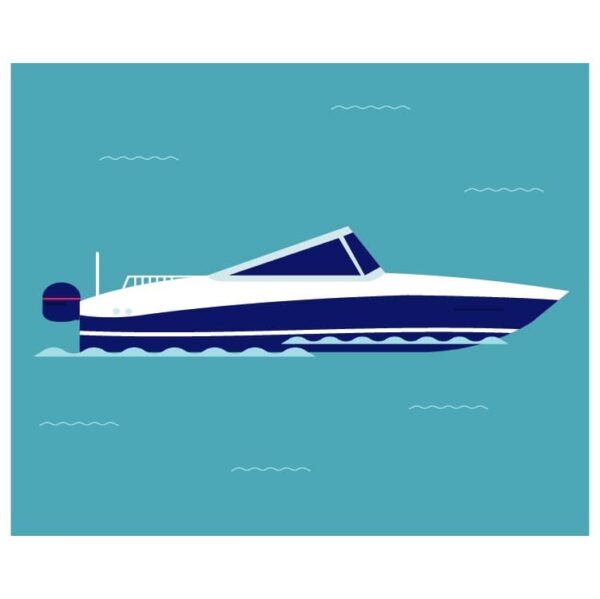 High speed yacht motor boat blue color sailing in sea