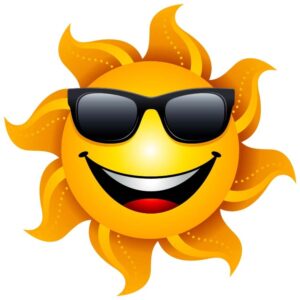 Humanized sun wearing sunglasses and happy big smile