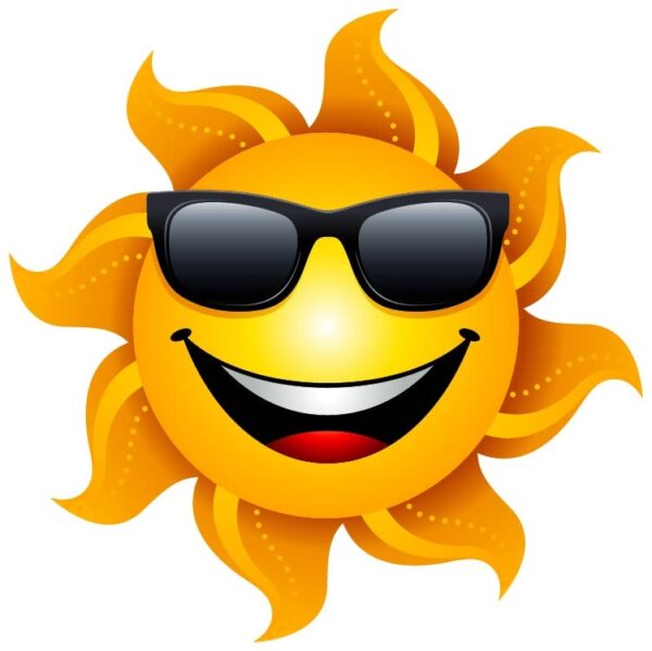 Humanized sun wearing sunglasses and happy big smile