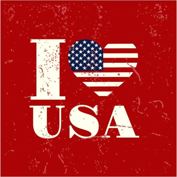 I love USA with heart shape in united states of america flag