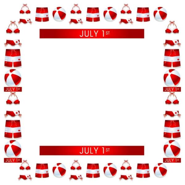 July 1 one canada day celebration frame border concept stars and stripes flutter swim suit beach ball frame border