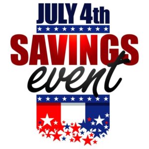 July 4th savings event with united states of america flag