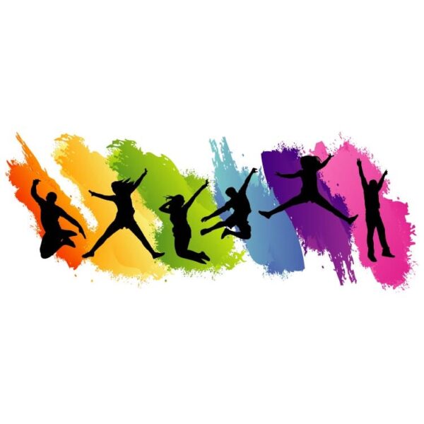 Jumping youth on colorful background or Managing wellness to avoid illness for youth development