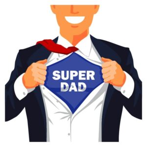 Man rips his shirt to show the inscription super dad