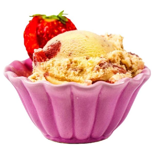 Mango fruit ice cream with strawberry in bowl