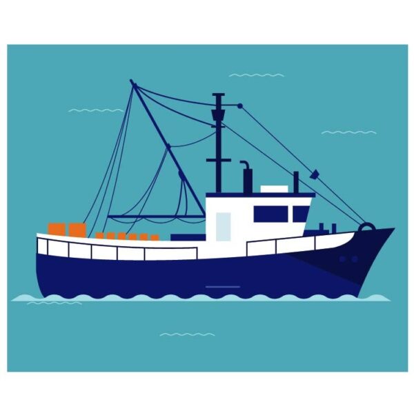 Marine boat or fishing boat on the sea with ocean wave
