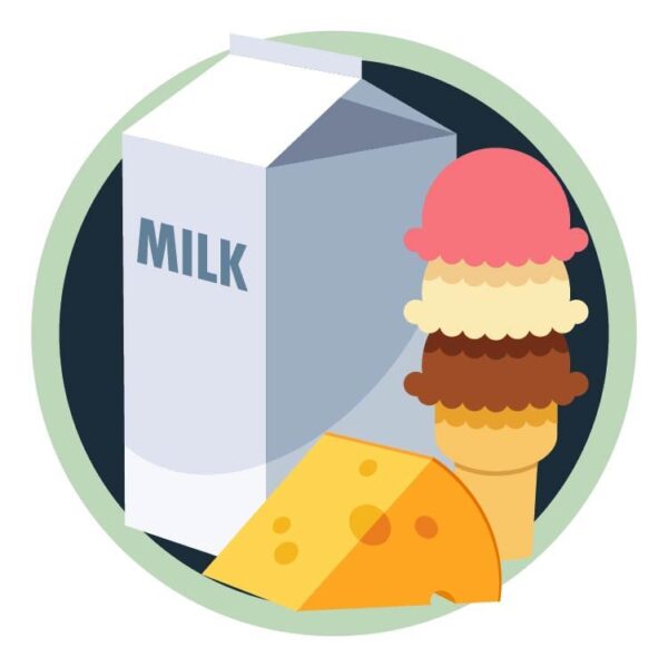 Milk box with cheese and waffle cone ice cream icon