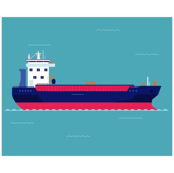 Nautical cargo ship with shipping crane