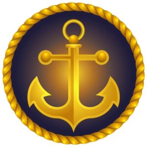 Navy cap ship officer admiral sailor naval captain hat icon or Anchor gold emblem