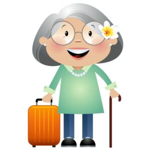 Old woman suitcase her hand or grandmother with baggage case going