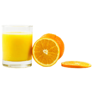 Orange juice in a glass with oranges