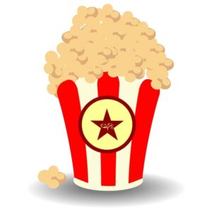 Popcorn bucket street food menu item in cream and red striped