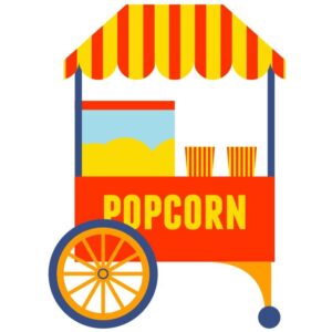 Popcorn cart in orange yellow and blue color