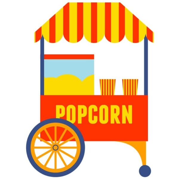 Popcorn cart in orange yellow and blue color